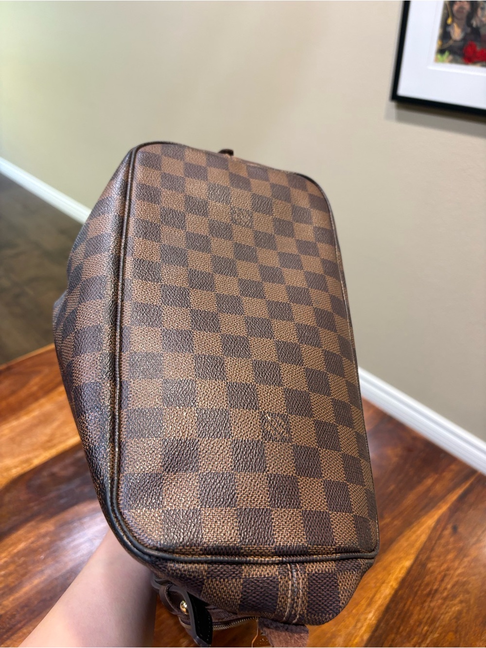 Louis Vuitton Brown Check Tote with Red Interior - Picture 10 of 15